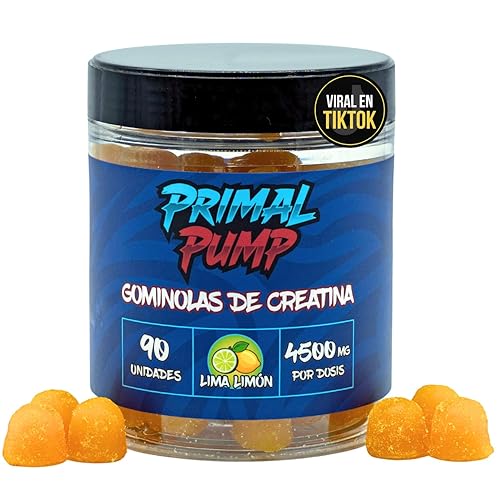 Primal Pump Gominolas de Creatina Monohidratada 4.5g - Creatina en Gominolas para Rendimiento y Potencia - Sin Azúcar, Vegano y Sin Gluten - Sabor Lima Limón