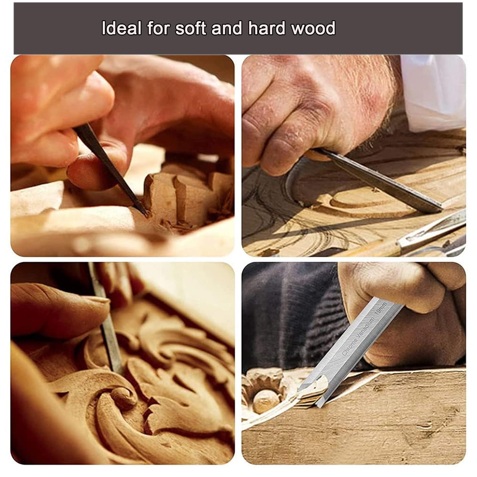 Ash handle,Stemmeisen Schleifstein Set, 6 Stück Holzbearbeitungswerkzeuge Holzschnitzerei Hand Meißel Werkzeug Holzbearbeitung Meißel Set Stechbeitel Set
