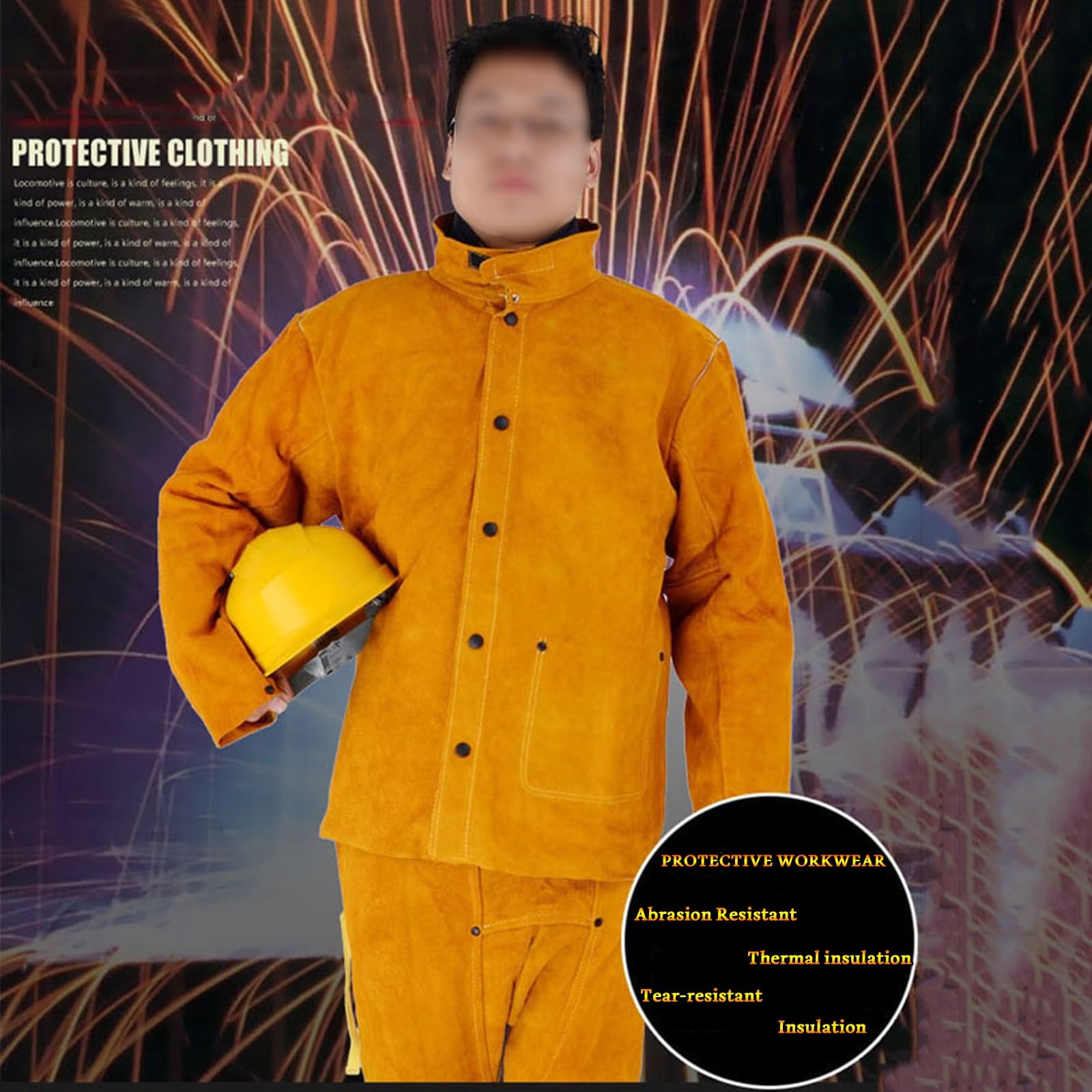 Traje De Serraje para Soldadura Tig Ropa De Protección De Cuero De Vaca Dividido De Alta Resistencia Ropa De Arco Eléctrico Monos De Soldadura De Taller(XL)