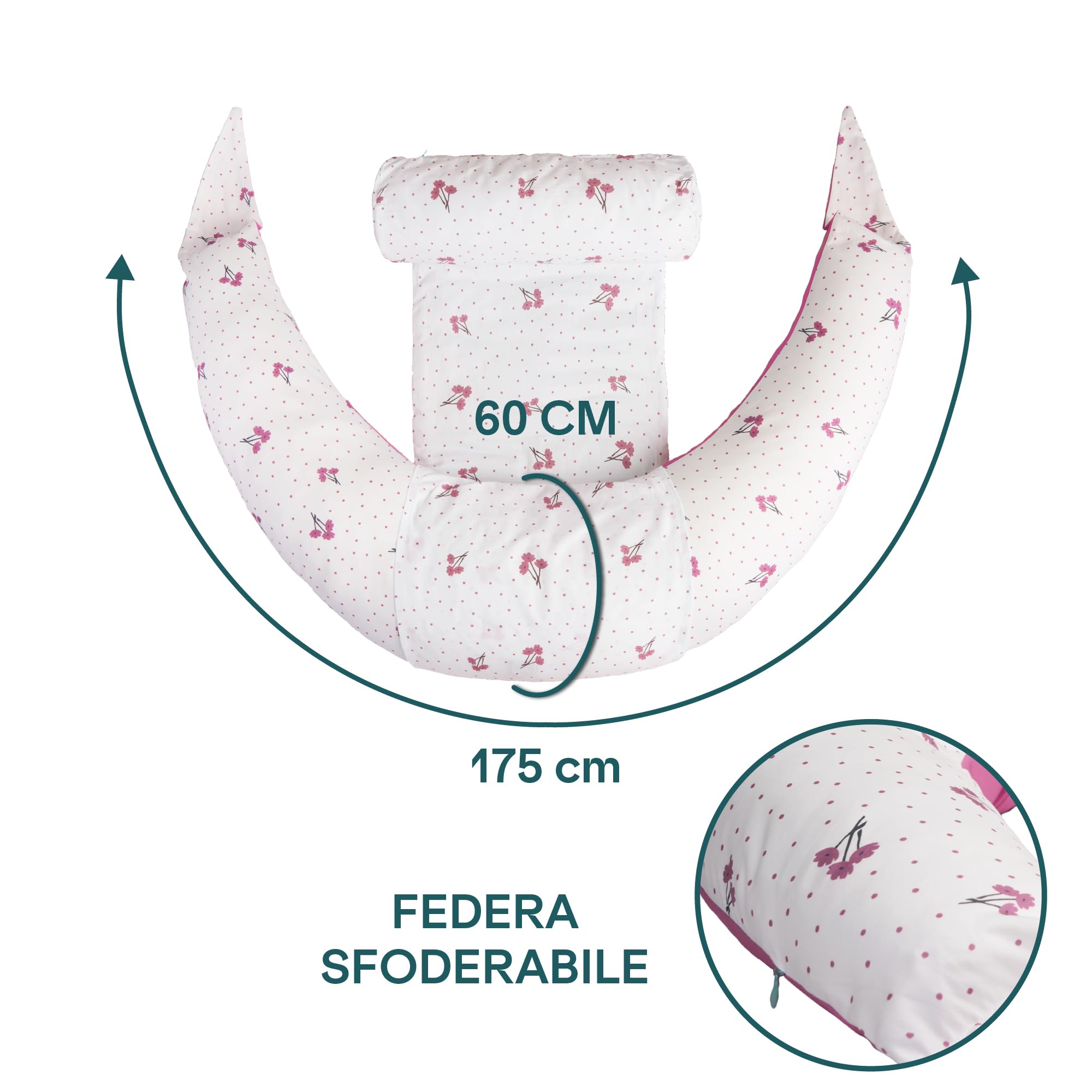Koala Babycare Cuscino Gravidanza 2 in 1 XXL Sfoderabile Ipoallergenico Ergonomico 100% Cotone