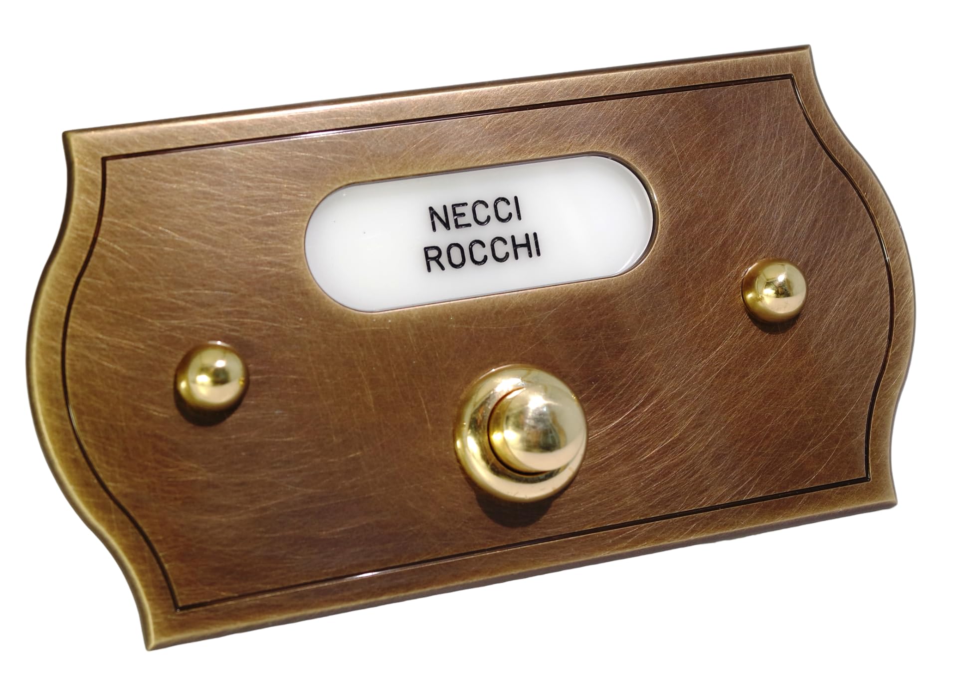 Neroni Mameli Campanello in Ottone Bronzato per Esterno abitazione - Porta Ingresso Casa, con Pulsante Elettrico - Modello Aurelio - Made in Italy