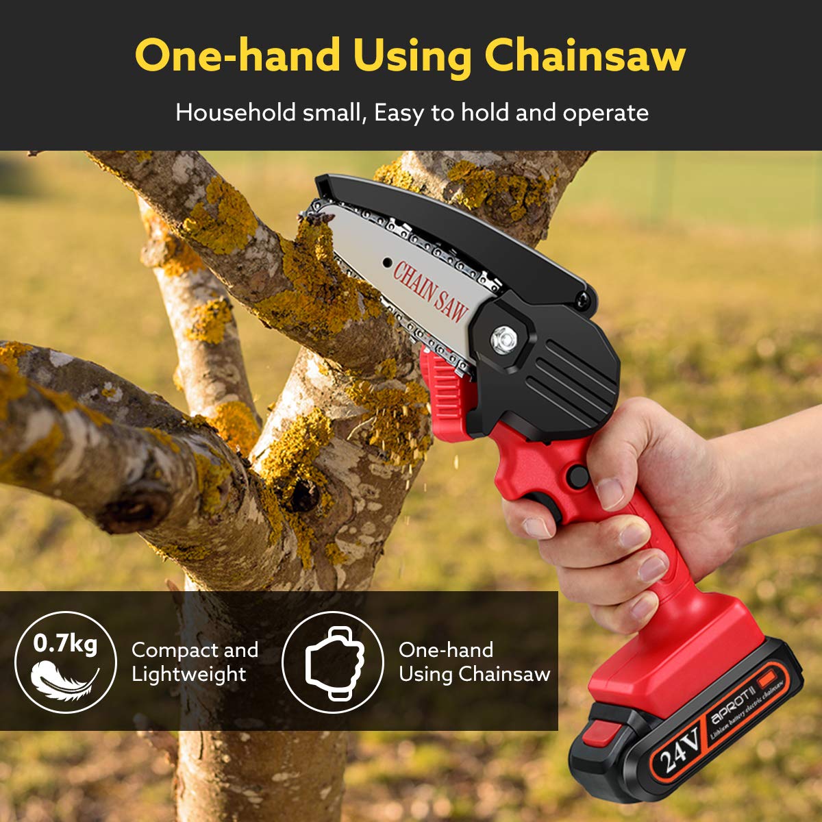 Mini Chainsaw, APROTII 4Inch Cordless Electric Portable Chain Saw with