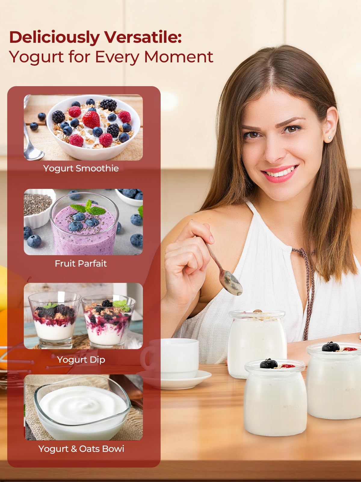 FOHERE Yogurtiera Elettrica con LCD Display, 12 Vasetti da 180 ml in Vetro, Timer 48 Ore e Controllo Costante Della Temperatura, BPA Free, Yogurt Greco, Ideale per Yogurt Fatti In Casa