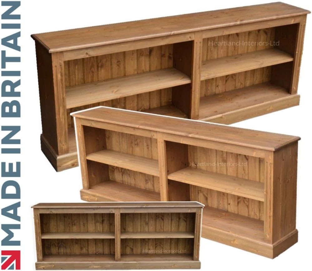 Low Pine Bookcase, 6ft Wide Handcrafted & Waxed Adjustable Display Shelving Unit, Bookshelves. Choice of Colours. No flat packs, No assembly (BK13)