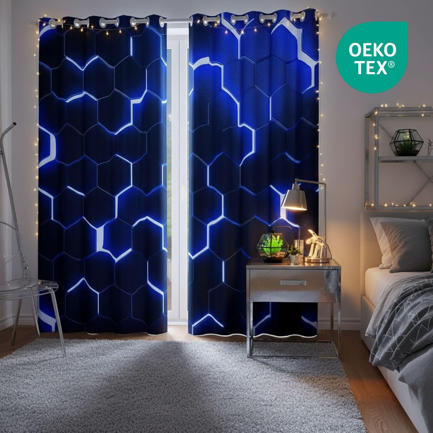 Homewish Glitter Hexagon Boys Curtains for Bedroom 46" Wx72 L - Image 2