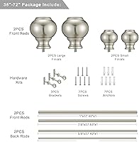 Vista 6 de Barras de cortina dobles de 1 pulgada de 36 a 72 pulgadas, barra telescópica ajustable para cortinas de ventana, barras de cortina dobles