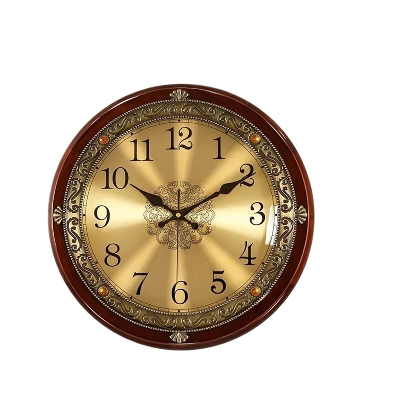 LUYSGBXR Wall Clock Luxury Wood Wall Clock Metal Retro Gold Silent Clocks Bedroom Chic Living Room Horloge(Color4)