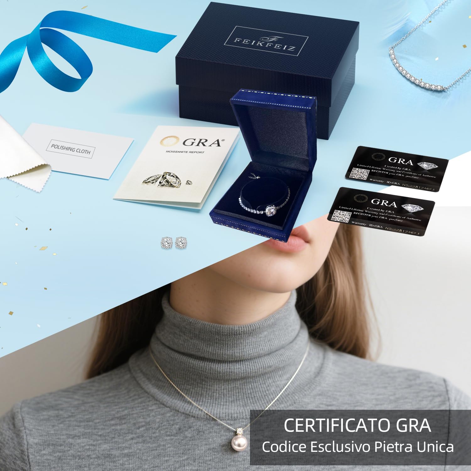 FEIKFEIZ Pendenti in moissanite con perle, diamanti coltivati in laboratorio, argento 925 placcato in oro bianco 18K, collana con perle d'acqua dolce, regalo per donne.