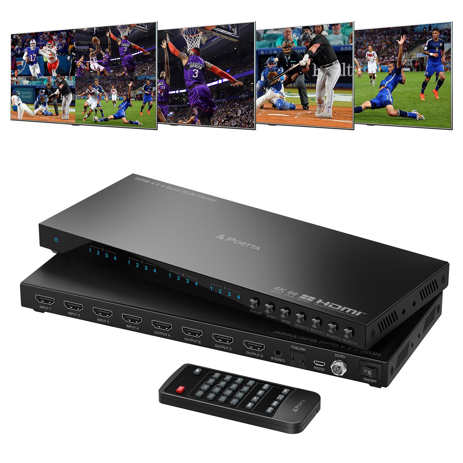 Amazon.com: 4K HDMI Multiviewer Switch 4x4 with PIP, PORTTA Quad