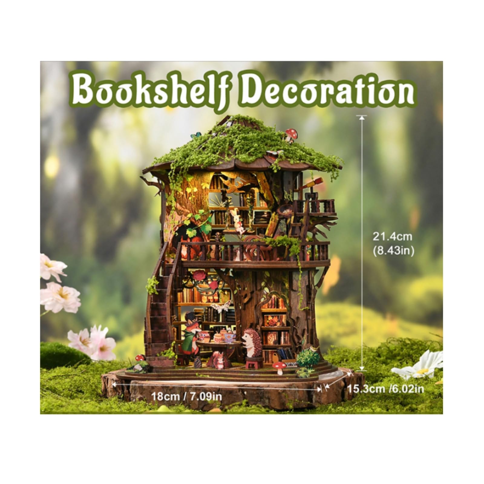 Modello 3D da Assemblare in Legno Regalo Creativo Modello 3D da Assemblare Montare Decorazione Fiabesca Miniatura Libreria Magica per Scaffale