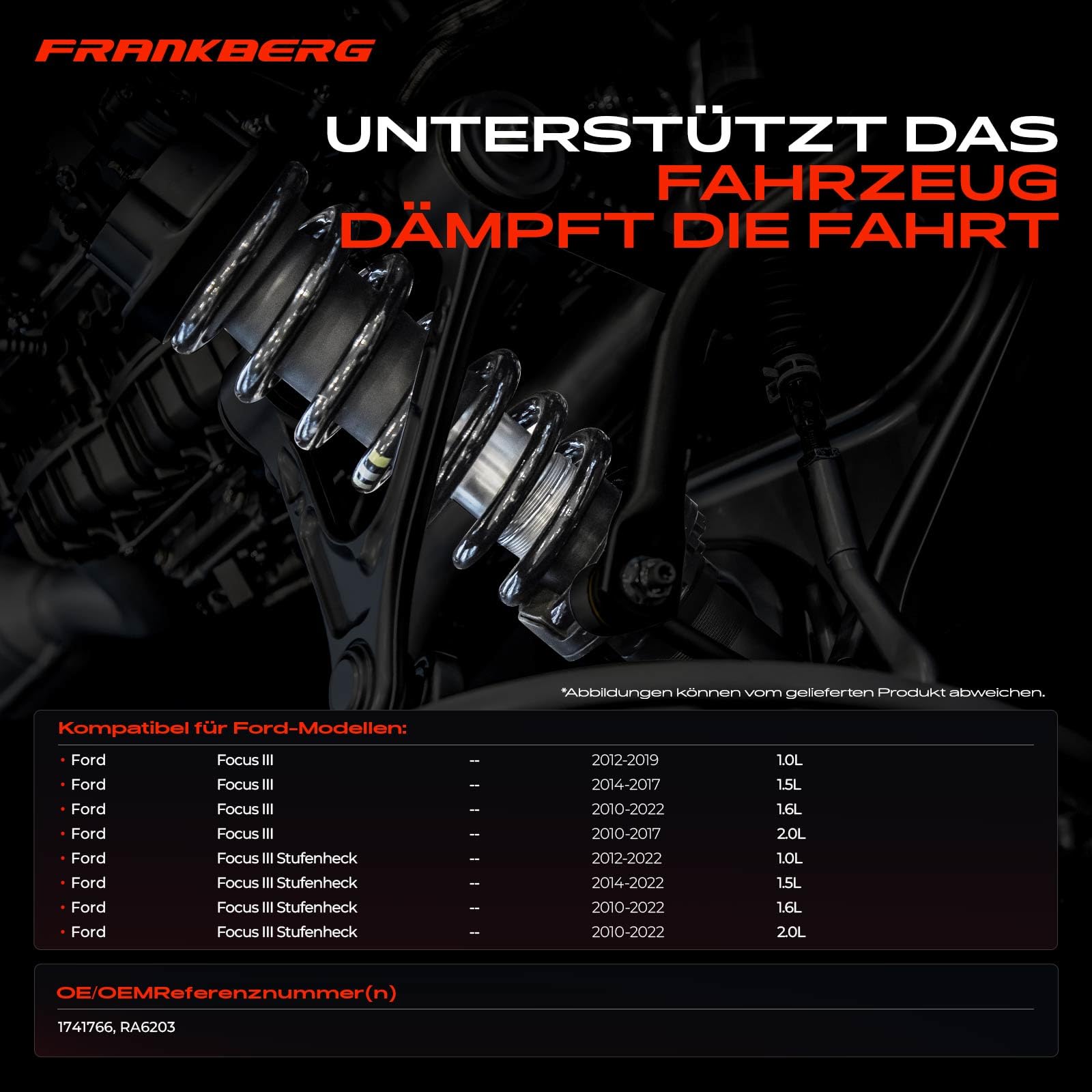 Frankberg 2x Federn Fahrwerksfeder Hinterachse Kompatibel mit Focus III 1.0L-2.0L 2010-Heute Focus III Stufenheck 1.0L-2.0L 2010-Heute Replace# 1741766