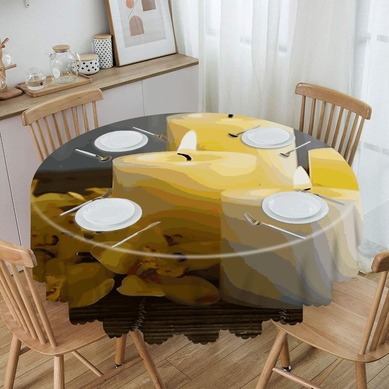 VstaDank Yellow Butterfly with White Candles Round Tablecloth 60 Inch Easy to Clean Circle Table Cover Thick Decorative Round Polyester Table Cloth for Dining Kitchen Party Farmhouse Outdoor