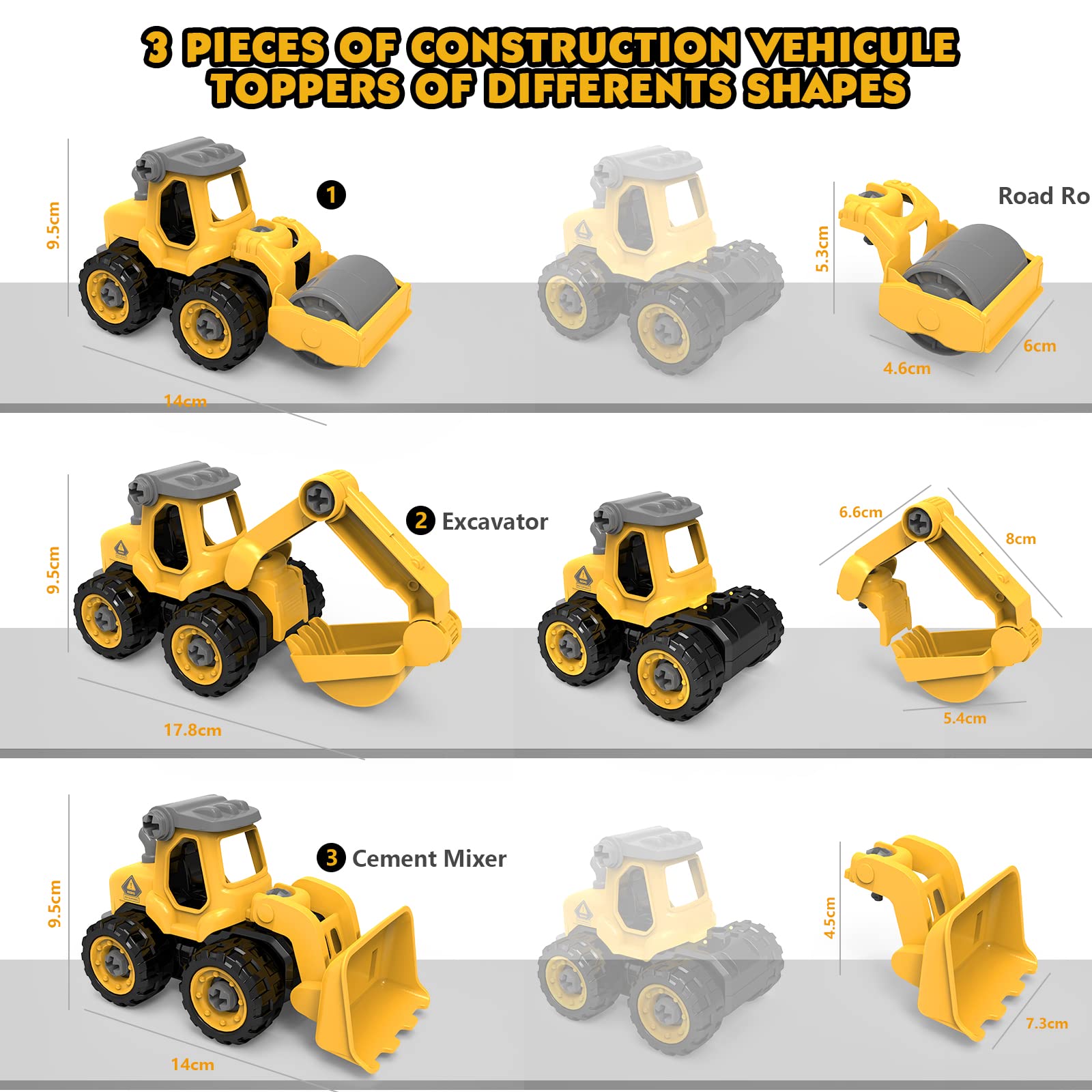 EYLM Pelleteuse avec Véhicule de Construction, Bricolage 3 en 1 Tracteur avec Chargeur Frontal, Rouleau Compresseur Ensemble de Jeu Jouet Éducatif pour Les Jeunes Enfants de 3 4 5 6 Ans