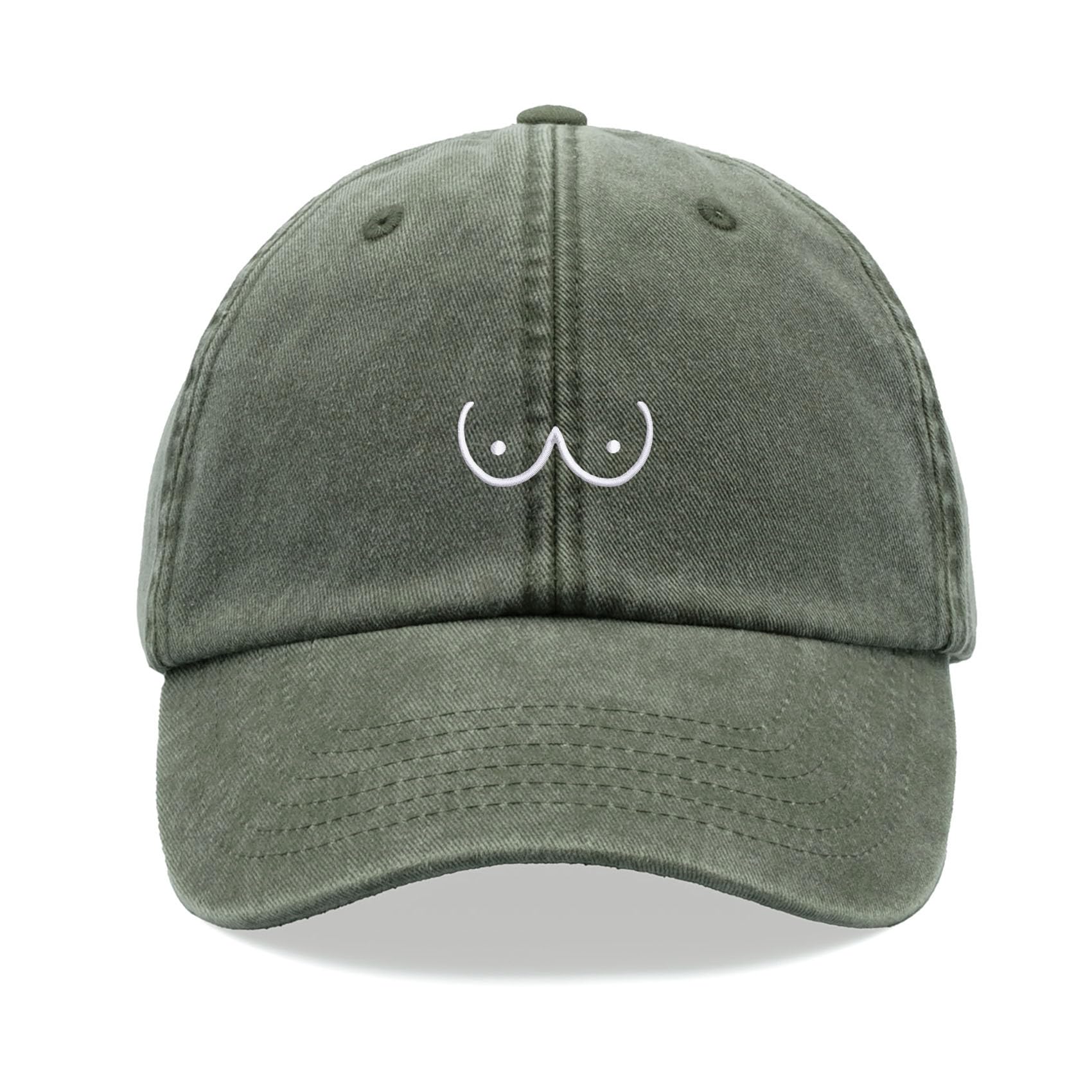 Boobs Cartoon Baseball Cap Vintage Washed Unisex Dad Hat Low Profile Adjustable Olive