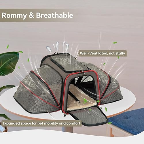 Vista 59 de Petsfit transportador de perros expandible para viajes con colchoneta de lana, aprobado por la mayoría de las aerolíneas, transportador de mascotas