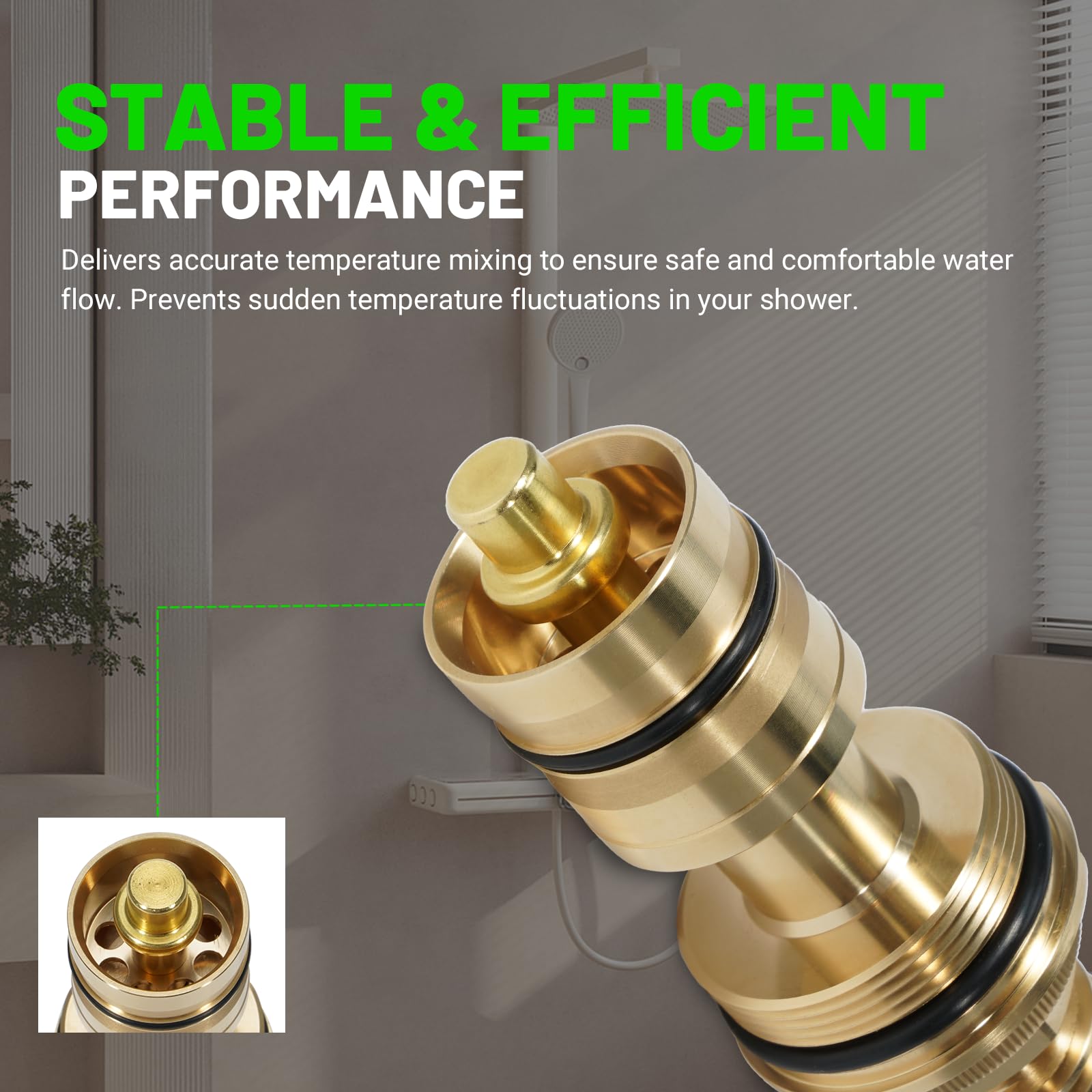 LEAPTREND 47310000 - Termoelemento cromado universal de latón de 3/4 pulgadas, apto para válvula termostática Grohe de cartucho de parafina de ducha, piezas de reparación y sistemas termostáticos