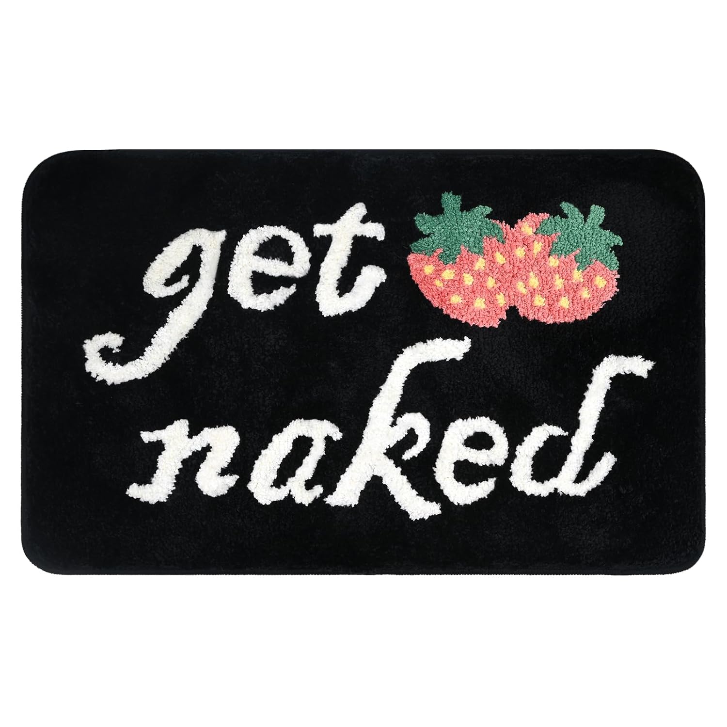 Get Naked Strawberry Bathroom Rugs Cute Funny Decor Bath Mat 20 x32 Black and White Mats Water Absorbent