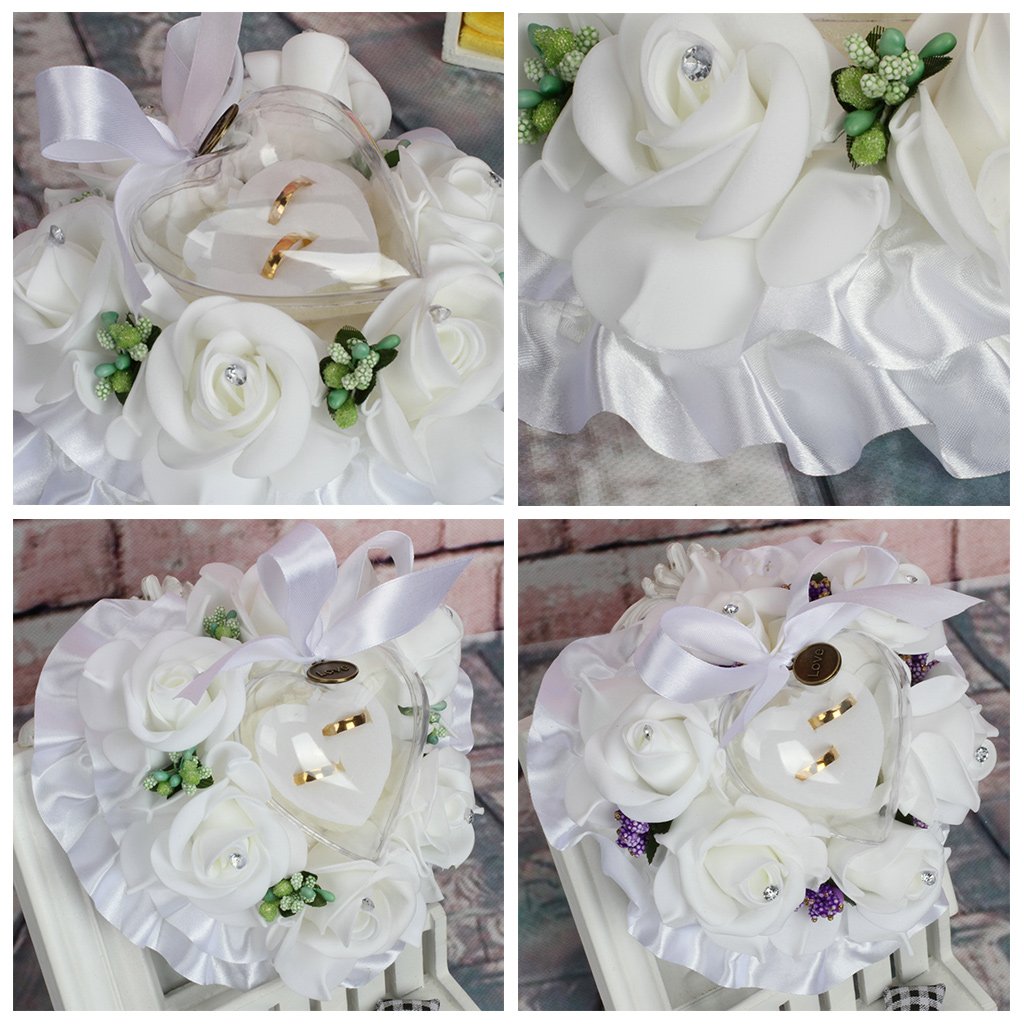 Scatola portafedi Regalo a Forma di Cuore Cuscino Cuscino Fiore Rosa Cuscino per FEDI Nuziali Scatola portafedi Bomboniere 15x9 cm