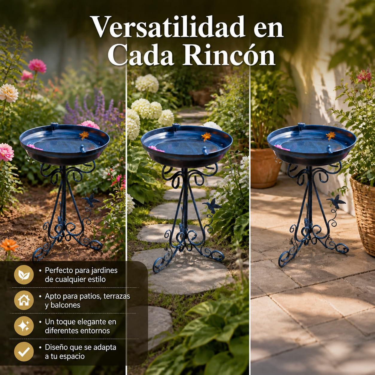 Vogeltränke Gartendeko, Dunkelblaue Metall Vogeltränke mit Ständer, 1000ml Vogelbad für Wildvögel, 45cm Ornate Gartenstecker Stehend