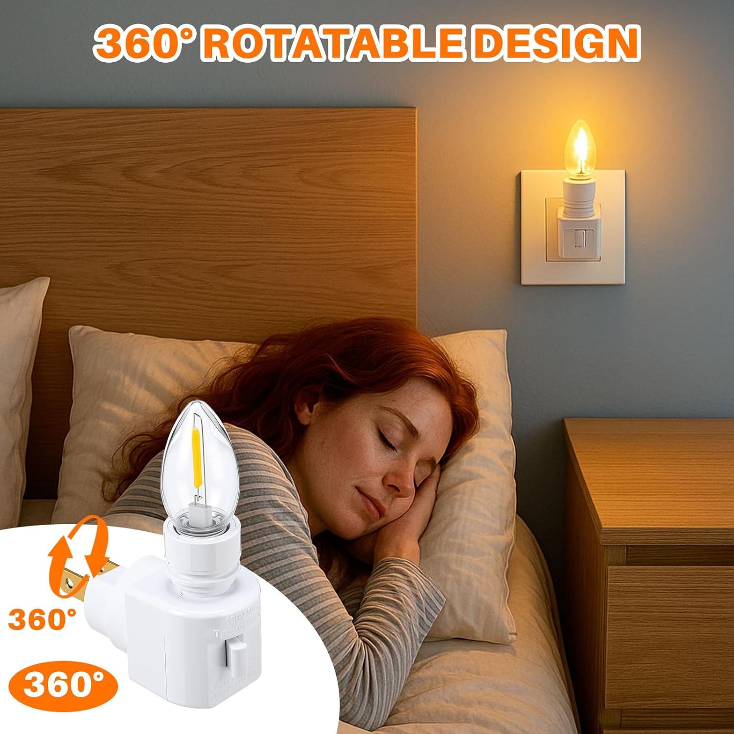 Tuanse 6 Pack 360° Rotating Plug in Night Light White Plastic Swivel Wall Lamp with 0.2w E12 Bulb Night Light for Making Your Own DIY Wall Decorative