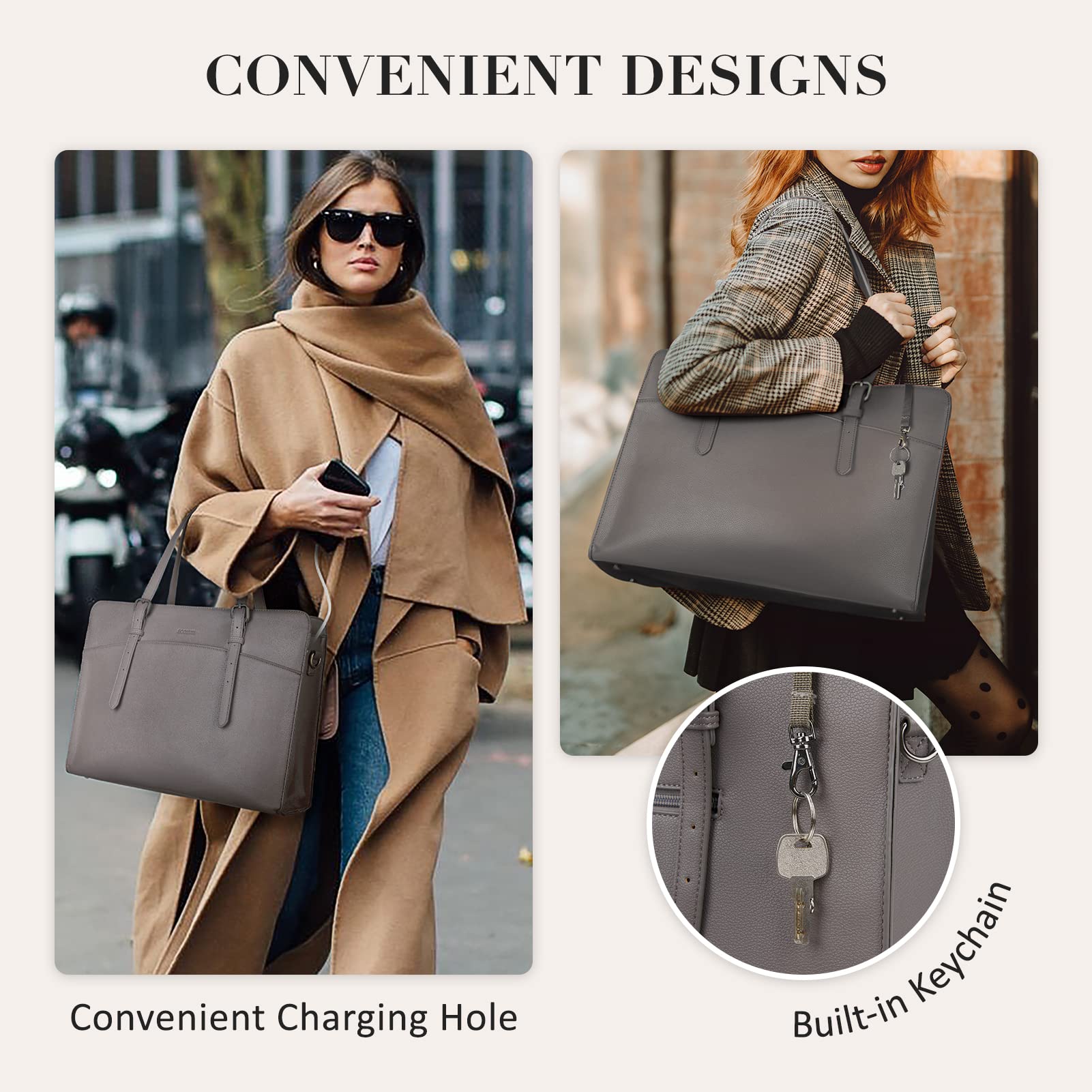 ECOSUSI Borsa Porta PC 15,6 Pollici Donna a Mano Tote Bag in Pelle PU Grande Borsa Ventiquattrore Lavoro Corso per Insegnanti Università Liceo,Grigio