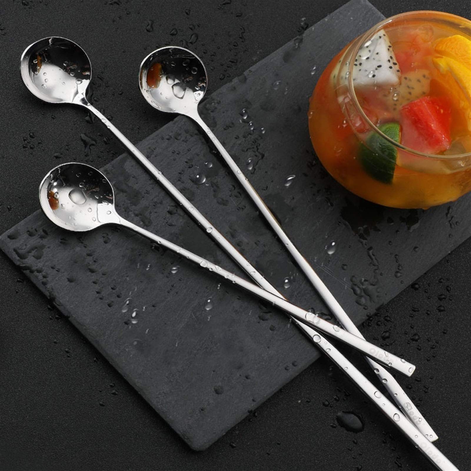 Cucharas de Postre Acero Inoxidable, Mango Largo, Barra de agitación, café, Jugo, Leche, Bebida, Miel, Cuchara de agitación, Cuchara de condimento, Cuchara de Postre ​Cucharas de Cóctel