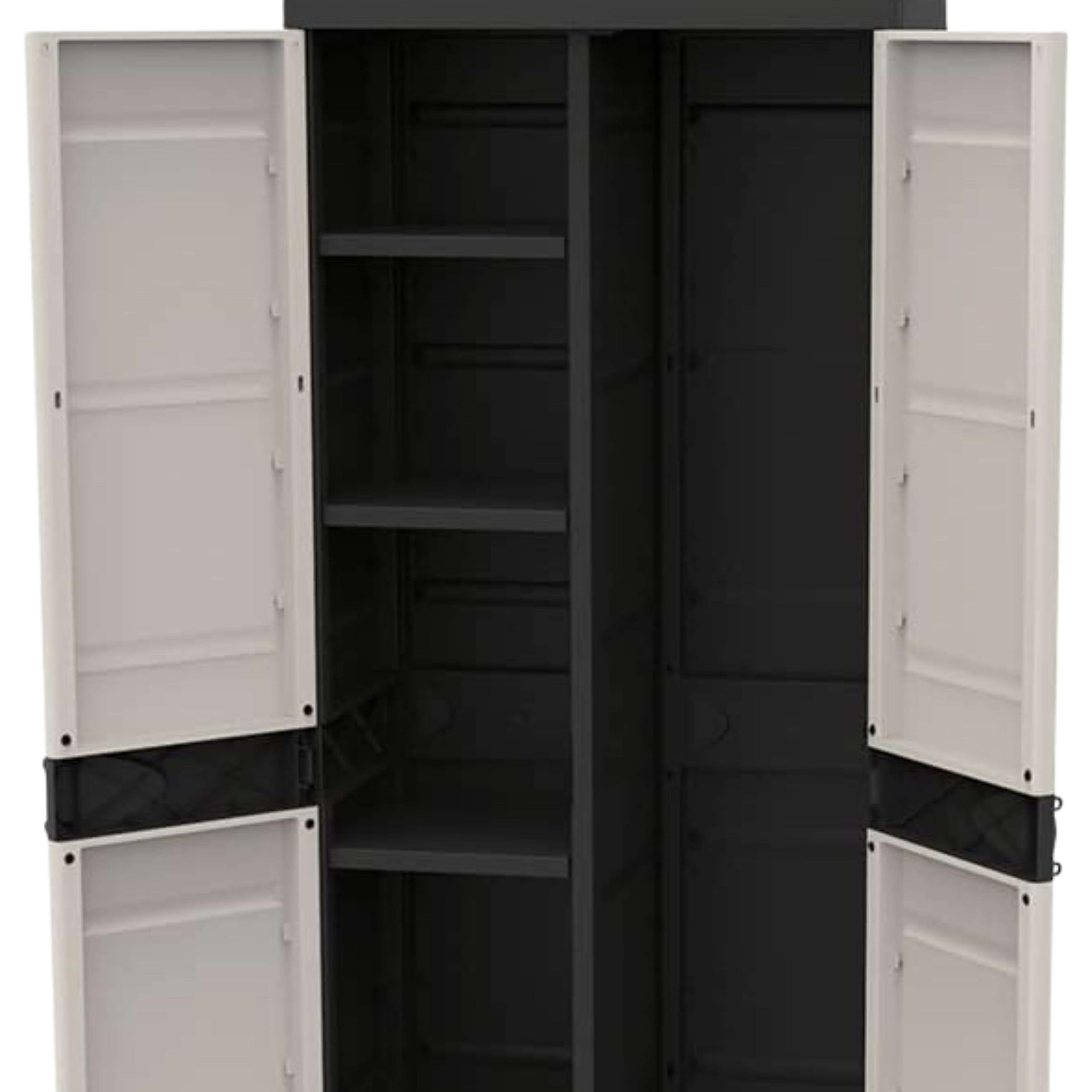 Miroytengo Armoire en résine à balais de jardin Titanium, armoire extérieure 2 portes 4 étagères Noir 70 x 176 x 41 cm