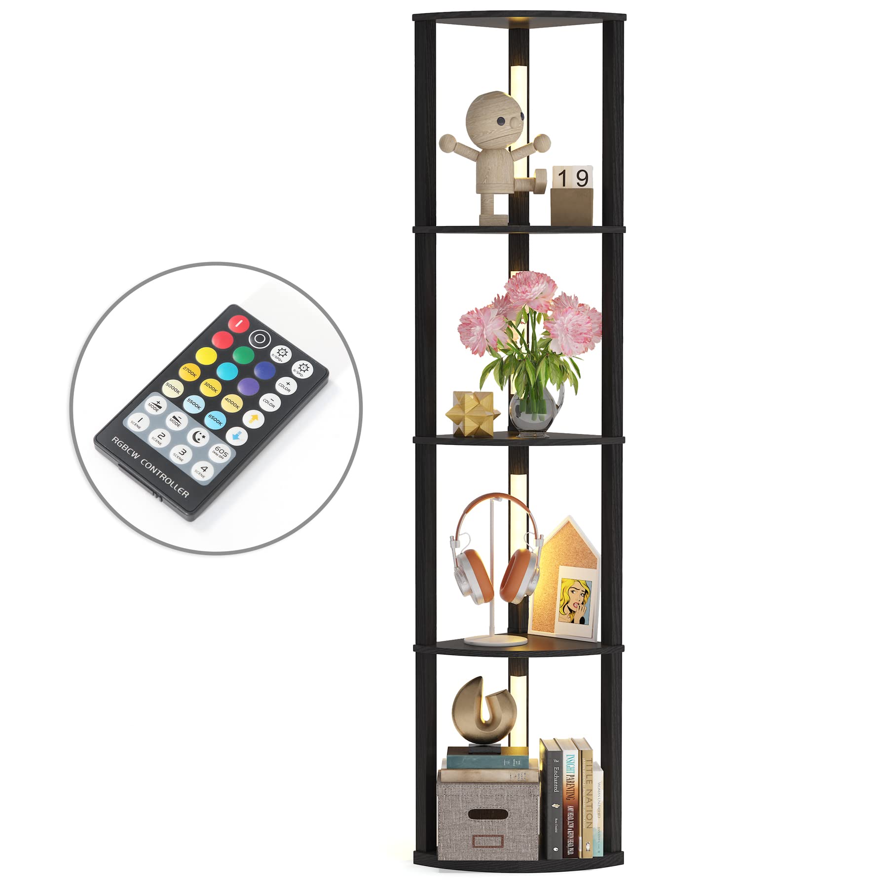 Buy Tribesigns Corner Display Shelf with 6 Color Lights, Corner Bookshelf Bookcase with LED