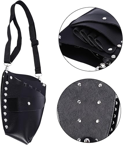 Miniatura 9 de Funda de piel sintética para tijera de pelo, bolsa de peluquería de piel sintética con clip de remache