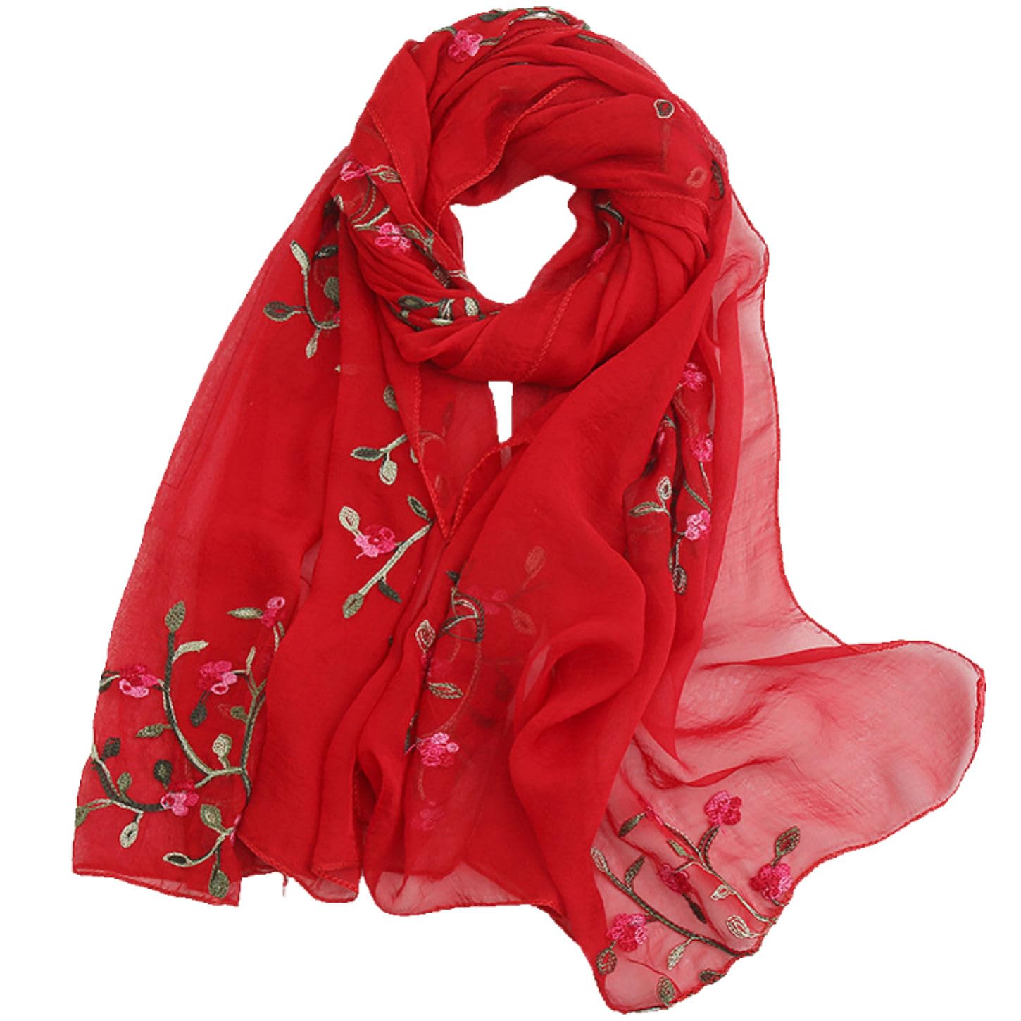 Tapp Collections Embroidery Chiffon Scarf Wrap Shawl Lightweight Scarf for Women Fashion Summer Fall Scarf