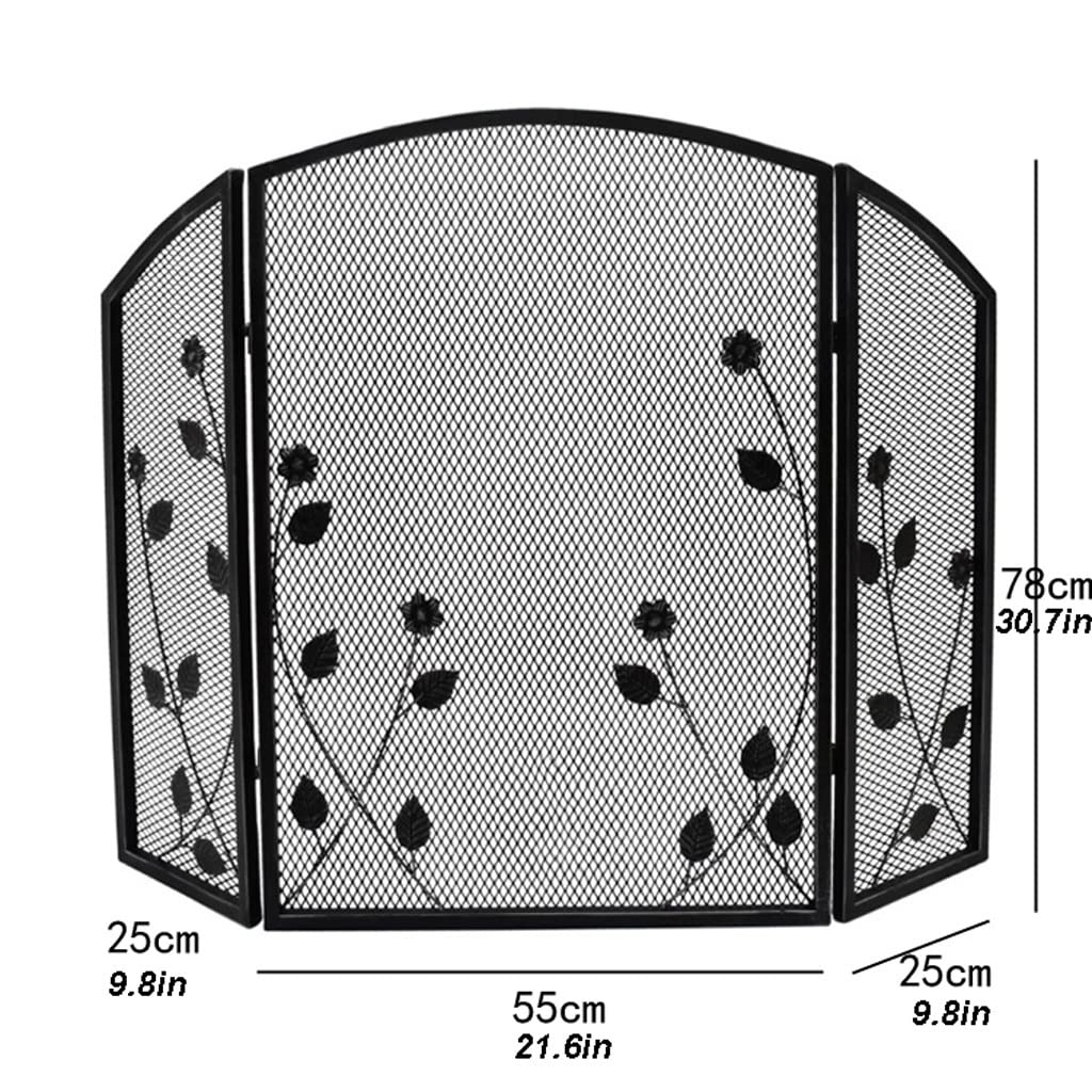 Schermi per Caminetti di Guardia Fiore in ferro battuto Foglia foglia Camino Schermo Schermo Partition Cover Cover Famiglia Mesh TRI-Piegatore Schermo a prova di fuoco Spark Copertura protettiva Acces