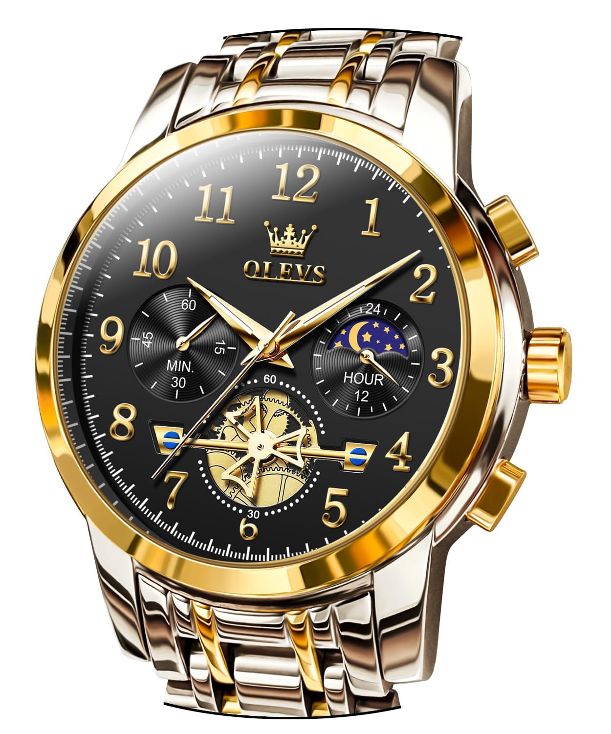 OUPINKE Watch for Men Analog Quartz Stainless Steel Waterproof Luminous Moon Phase Chronograph Luxury Business Dress Big Face Wrist Watches, silver black, dress ,Chronograph,Quartz Watch (B0CL5TMZ85) Amazon Price History, Amazon Price Tracker