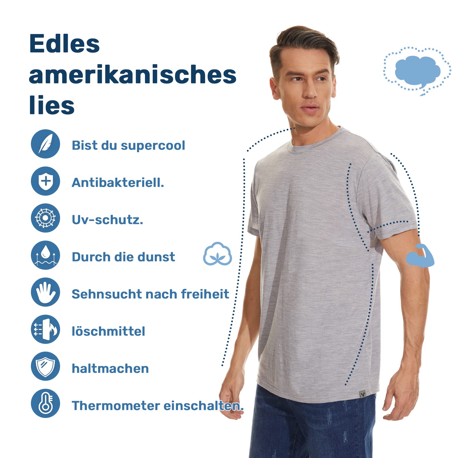 MERINNOVATION Everyday - Camiseta de manga corta para hombre, transpirable e inodora, lana merino, capa base + calcetines de lana merino