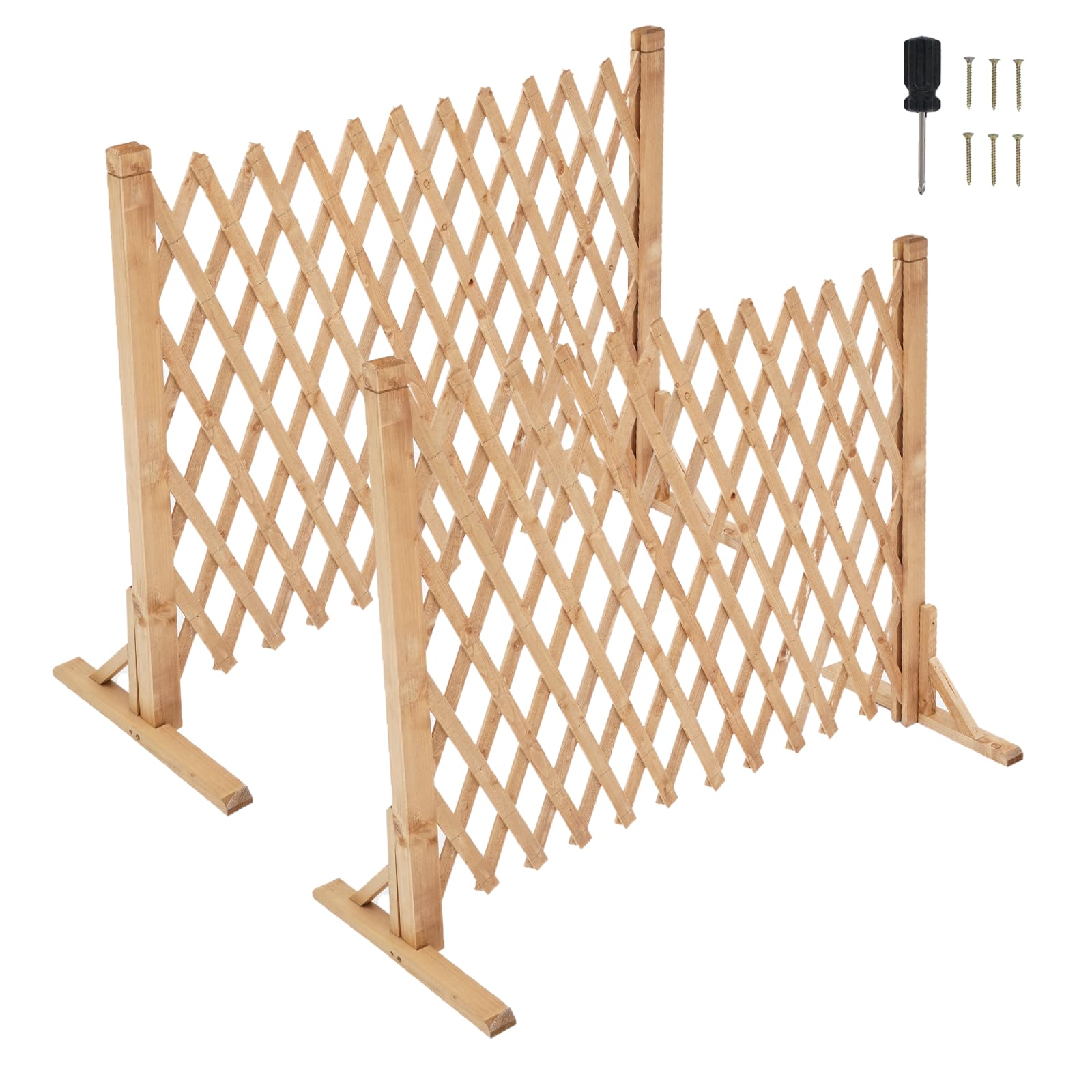 MYOYAY 2 Stück Ausziehbar Holz Rankgitter, Verstellbar Zaun für Hunde 70CM Hoch, Holzzaun Garten Freistehend Dekorativer Gartenzaun (24-160cm) für Pflanzen Haustiere Garten Balkon - Naturholzfarbe