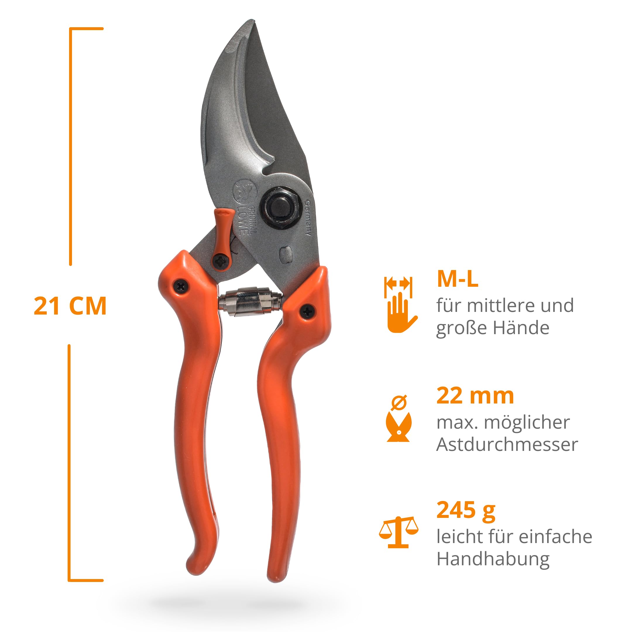 Original LÖWE 9 Bypass Gartenschere 9.104 mit stufenloser Griffweitenverstellung - scharfe Stahlklingen mit Antihaftbeschichtung ideal zum Schneiden von Pflanzen Rosen Schnittblumen