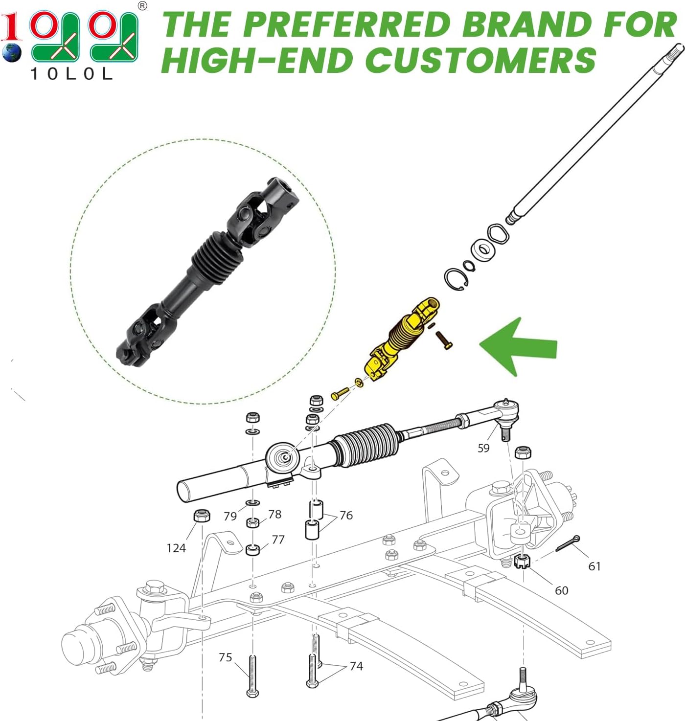10L0L Golf Cart Intermediate Steering Shaft Assembly Joint Fits EZGO TXT 70580G01 Golf Carts 2001-UP