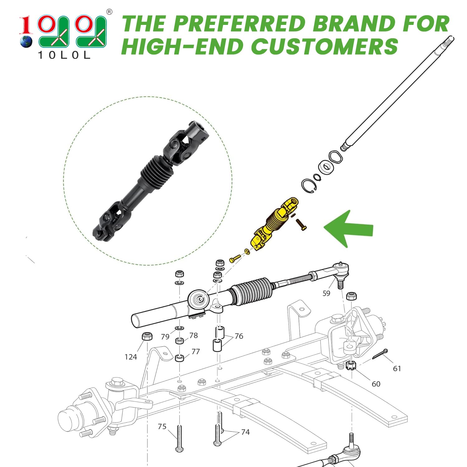 10L0L giunto di assemblaggio albero sterzo intermedio per EZGO TXT 70580G01 Golf Carts 2001-UP