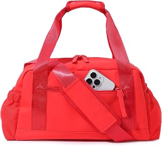 Bucosd Small Gym Bag for Women, Mini Crossbody Gym Duffle Bag with Wet Compartment, Carry on Gym Tote Bag for Workout Dance Sport Travel (Medium-Red)