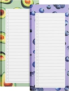2 Pack Magnetic Shopping List Pad, Magnet Grocery List Pad for Fridge, Fruit Shopping List Pads for Fridge, Magnetic Notepad for Shopping, to Do, Meal Plans, 50 Sheets Per Pad (Avocado, Blueberry)