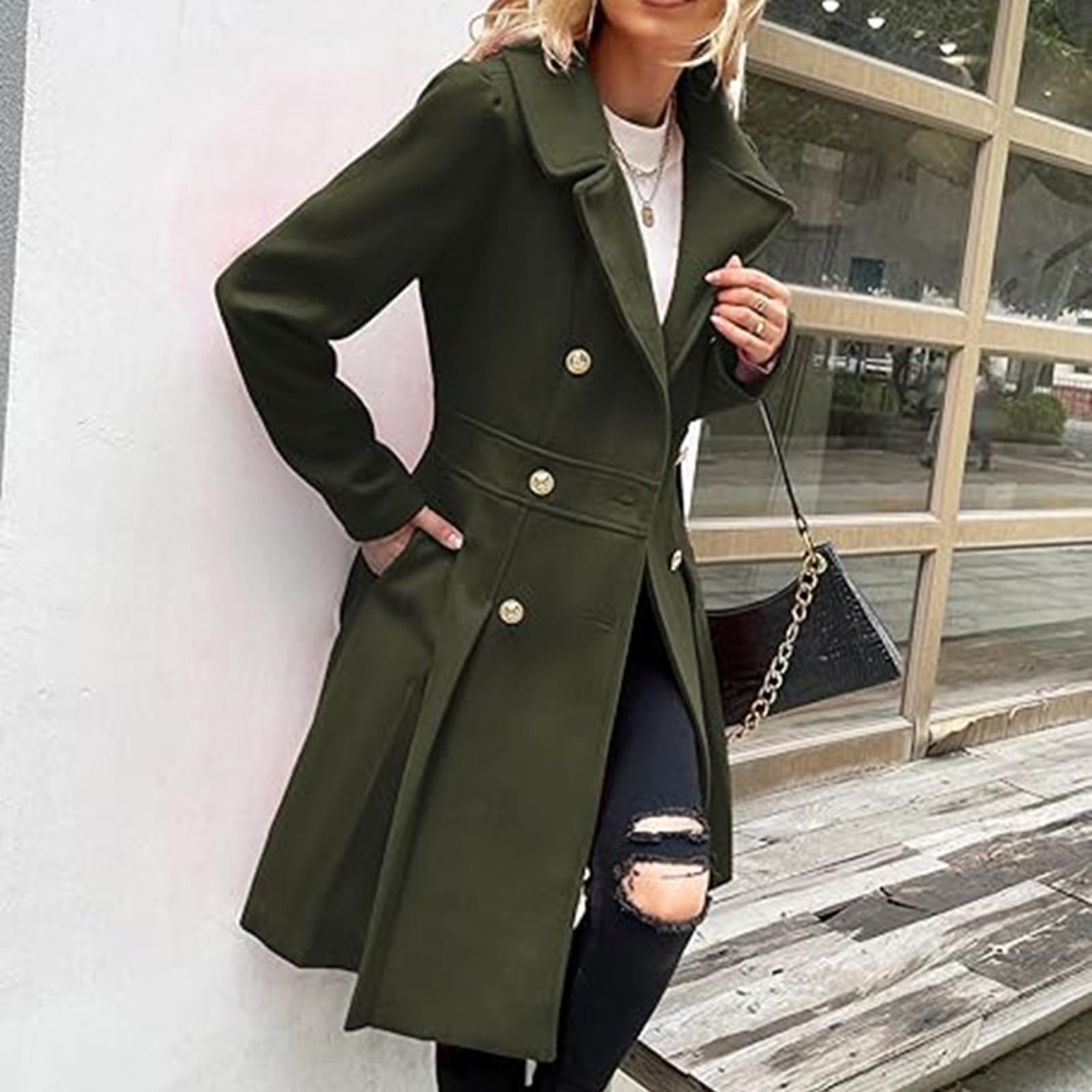 Trench Da Donna in Misto Lana Tinta Unita Cappotto Sciolto Caldo Spessore Trench Coat Lana Blend Giacca Outwear Cardigan con Risvolto Elegante Classico retrò di Tendenza Cardigan Giubbotto