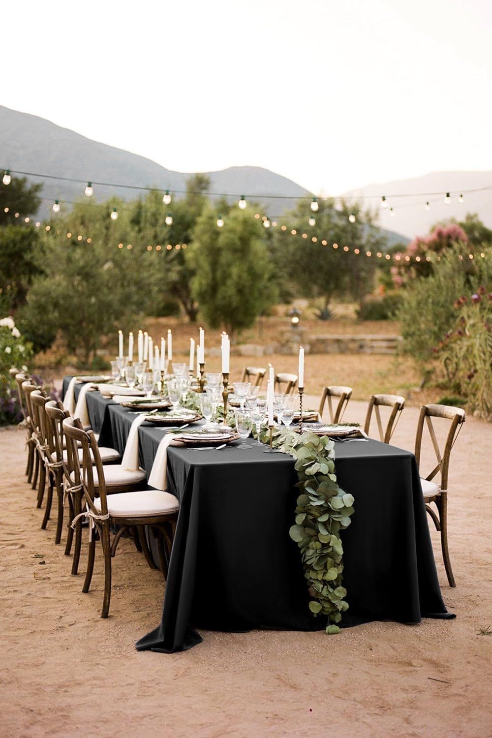 Paquete de 6 Manteles Negro de Poliéster para Mesas Rectangulares de 8 Pies, Reutilizables para Banquetes de Bodas y Fiestas (229 x 396cm)