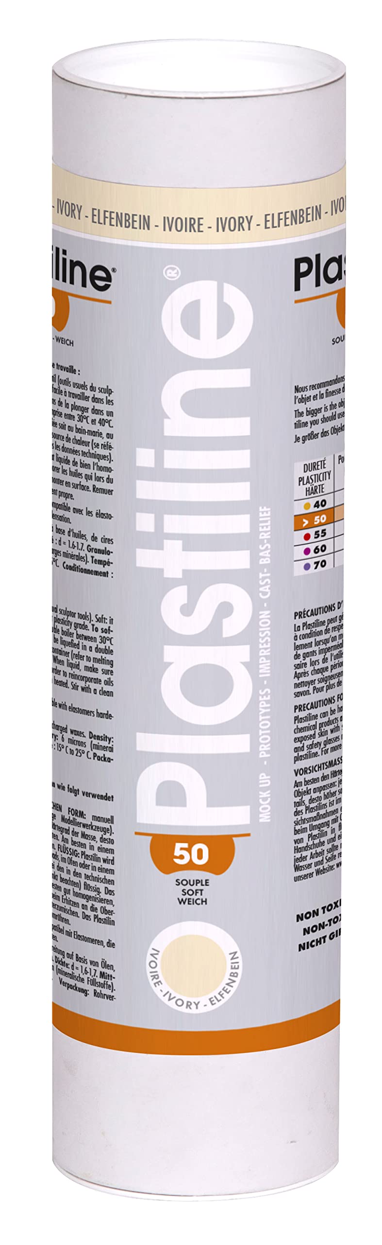 PLASTILINE1150T - Tube of Plastiline - Modeling Dough, High Precision - Modeling, Sculpting, Molding - Hardness 50 (soft) - 1 kg - Ivory color. Made in France