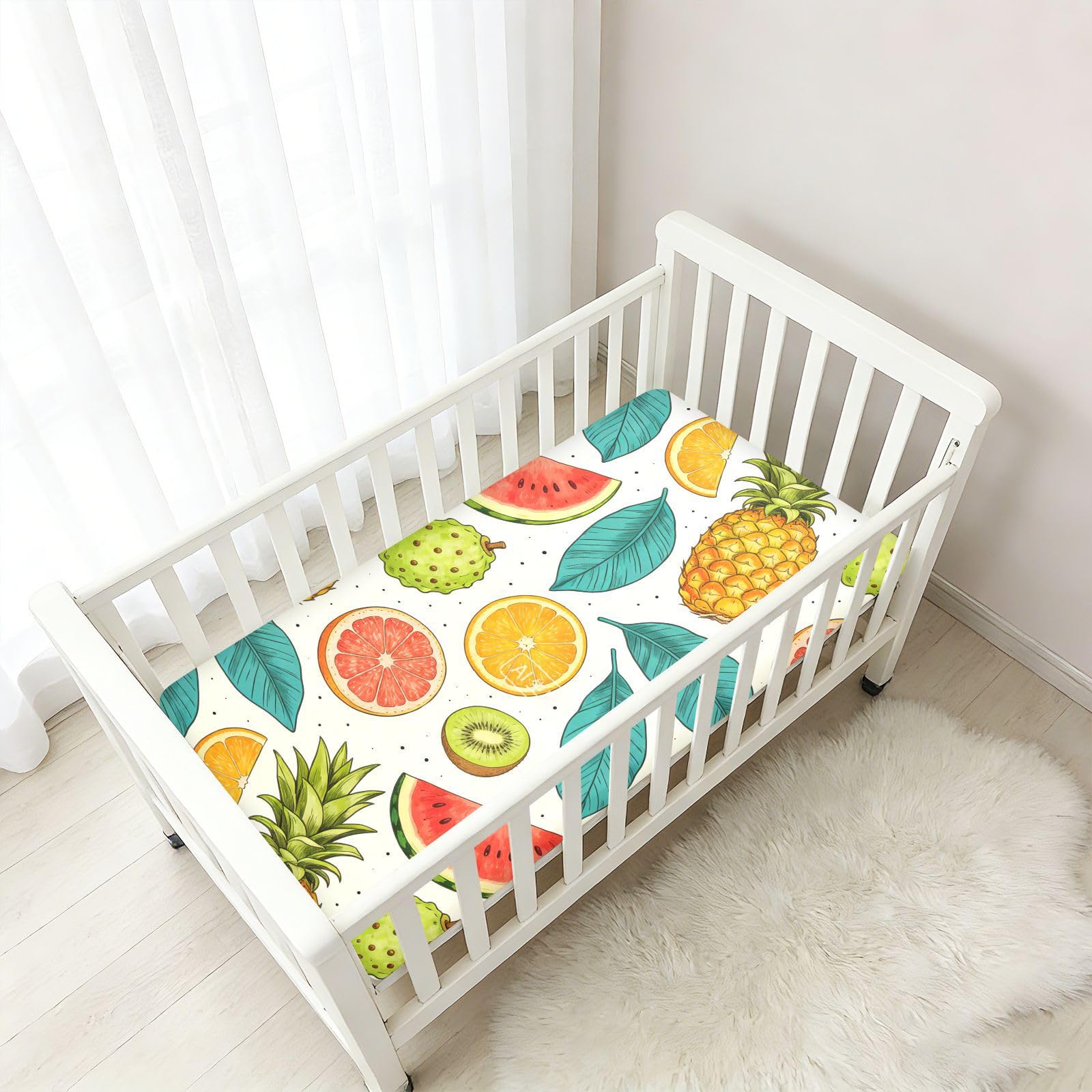 Sábanas de algodón para cuna de bebé, diseño de sandía, helado, piña, para niños, niñas, corralito de bebé, ropa de cama de muselina suave y transpirable para decoración de guardería, 1 paquete para