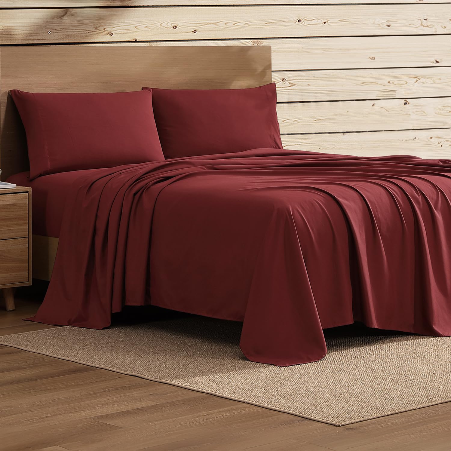 Coleman Twin Sheets Set – Durable Home Bedding with Outdoor Heart, Stylish &amp; Reliable for Bedroom or Cabin – Premium Solid Color, Built for Comfort, Style &amp; Occasional Outdoor Use, Burgundy
