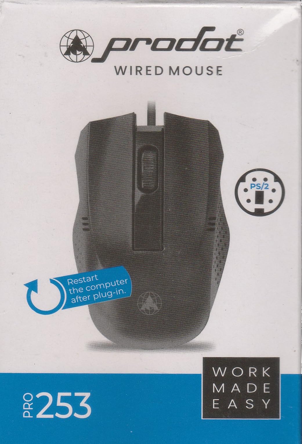 prodot pro 253 ps/2 wired mouse with clickable scroll wheel, compatible with windows, ios, linux, 1 year warranty by mayank enterprises karnal