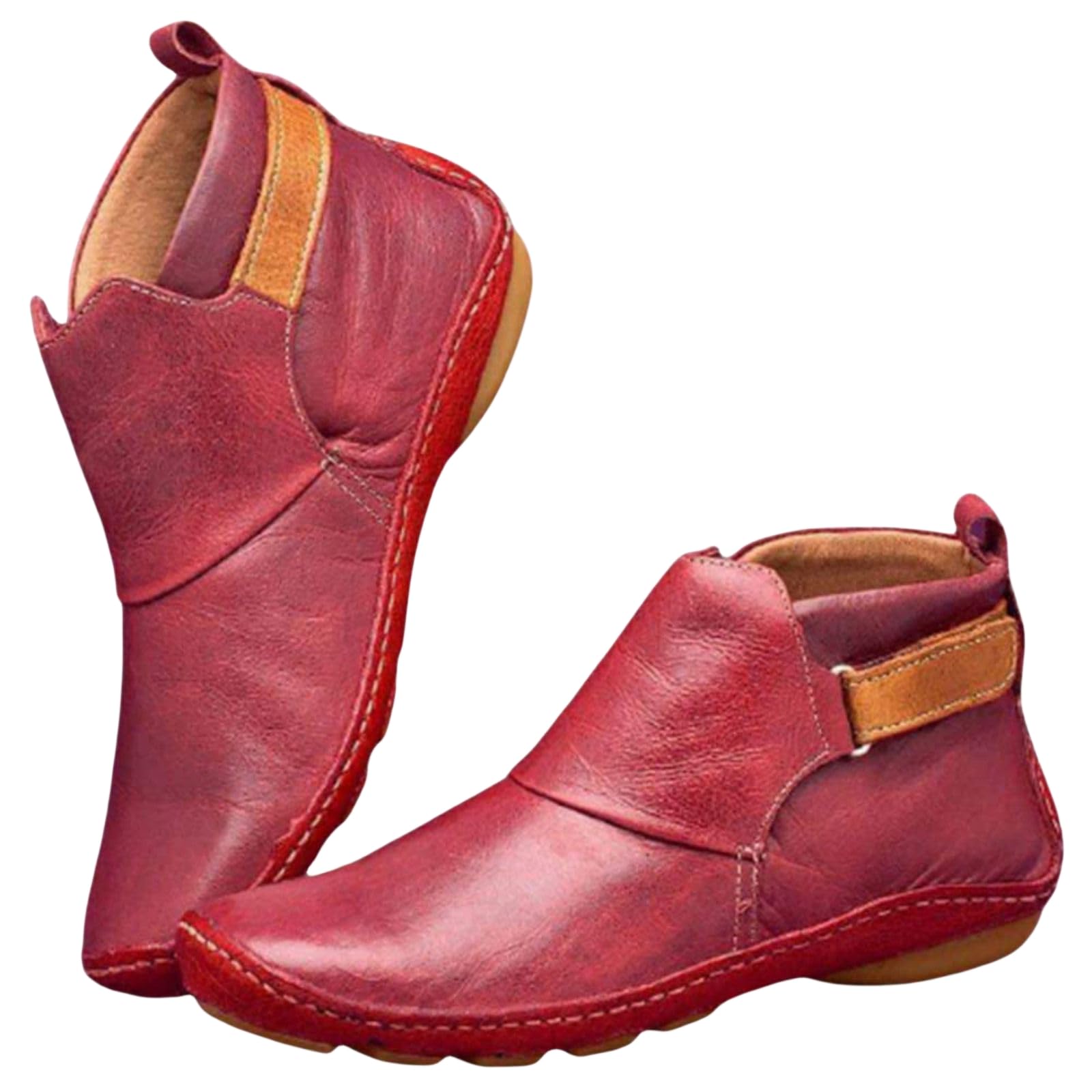 Womens Ankle Boots Fashion Buckle Strap Round Toe Low Wedge Heel Booties Retro Comfortable Casual Non-Slip Riding Shoes
