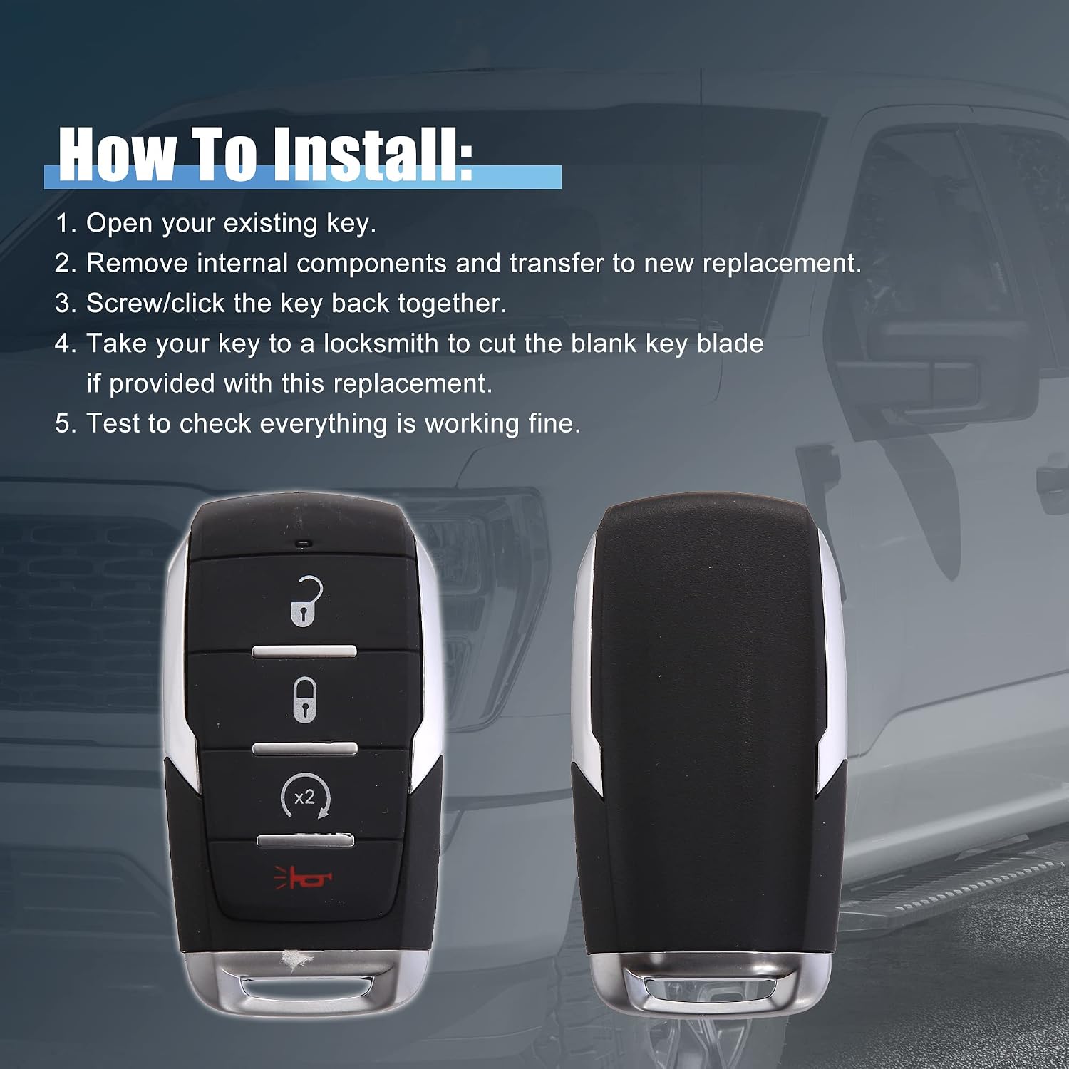 X AUTOHAUX 68291687 Car Key Fob Shell 4 Button Remote Control Key Case Shell Keyless Entry Housing Replacement Black for Ram 1500 2019-2021