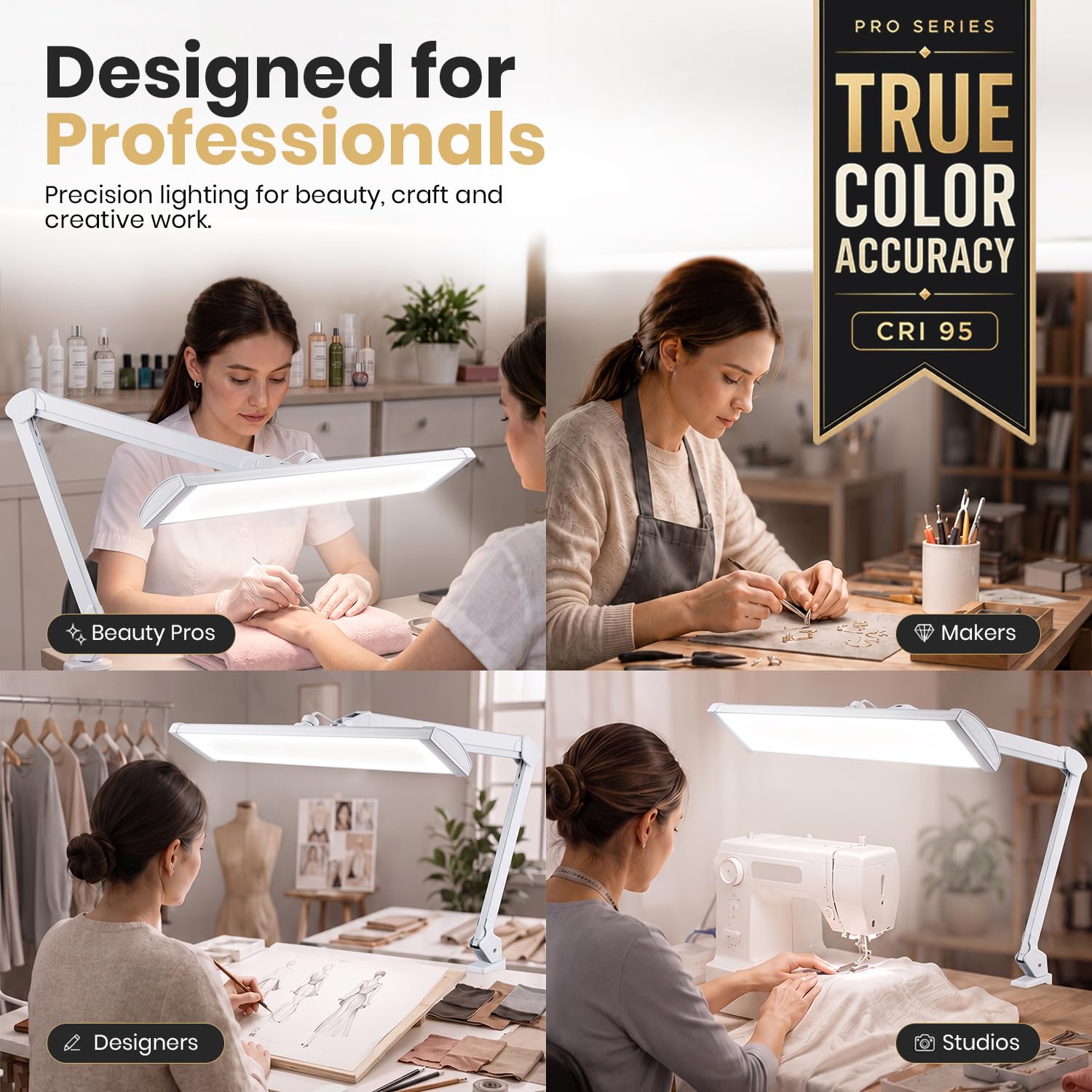 Neatfi Pro Series – Lampada da Lavoro LED Ultra da 3.500 Lumen, 45W Dimmerabile | Paralume Metallico Largo 66 cm | 5 Livelli di Luminosità e 3 Modalità di Luce (Bianco, Con CCT con Morsetto)