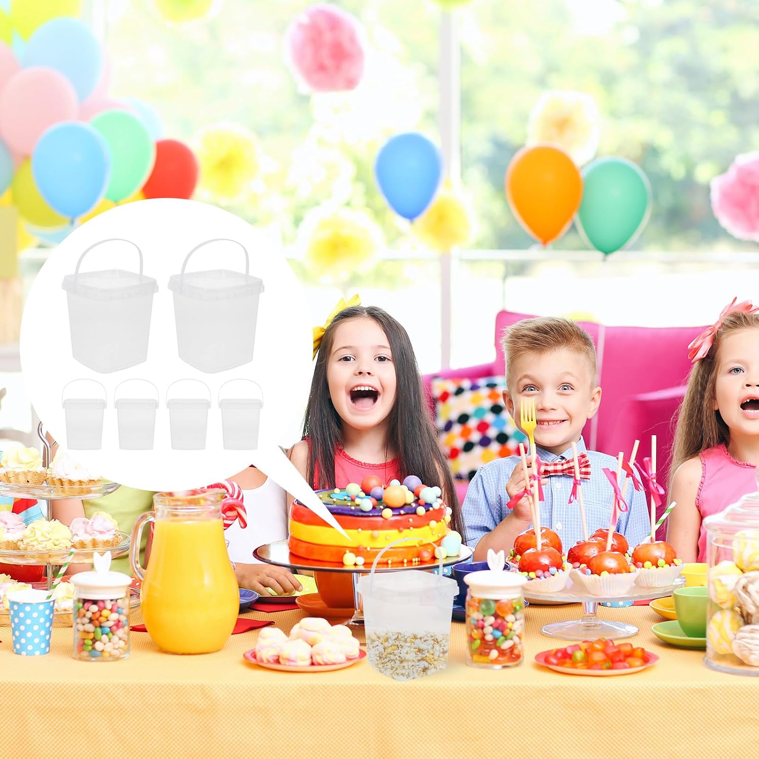 Plastic Food Storage Buckets Lids Square Containers Handles for Milk Tea Popcorn and Snack Storage