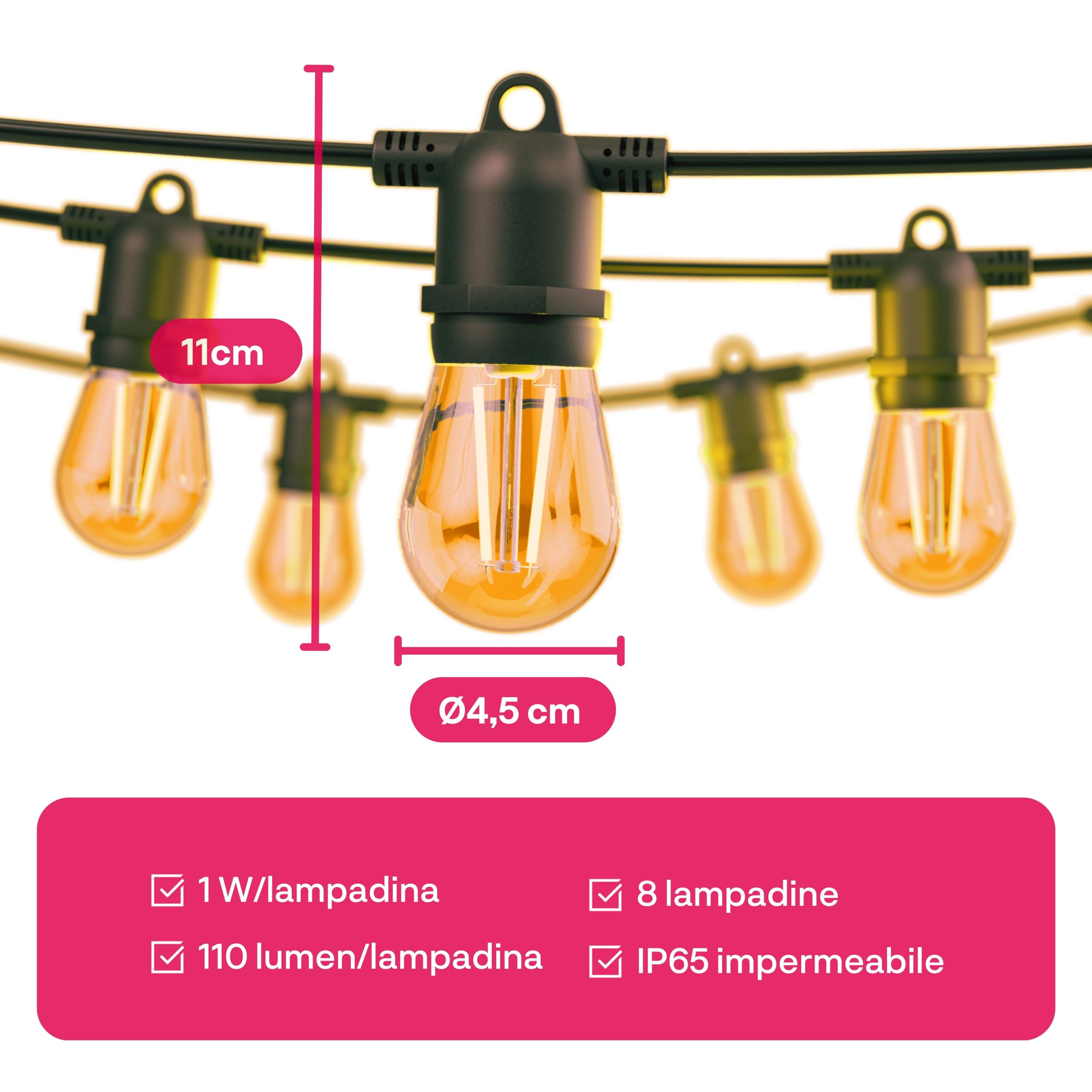 innr Catena Luminosa LED Smart 8m, 16 Lampadine, per Hue* e hub Zigbee | Bianca Calda 2200 K, Luci da Esterno per Giardino e Terrazza, Dimmerabile, Set Completo